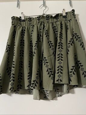 Olive Green Printed Tiered Mini Shorts